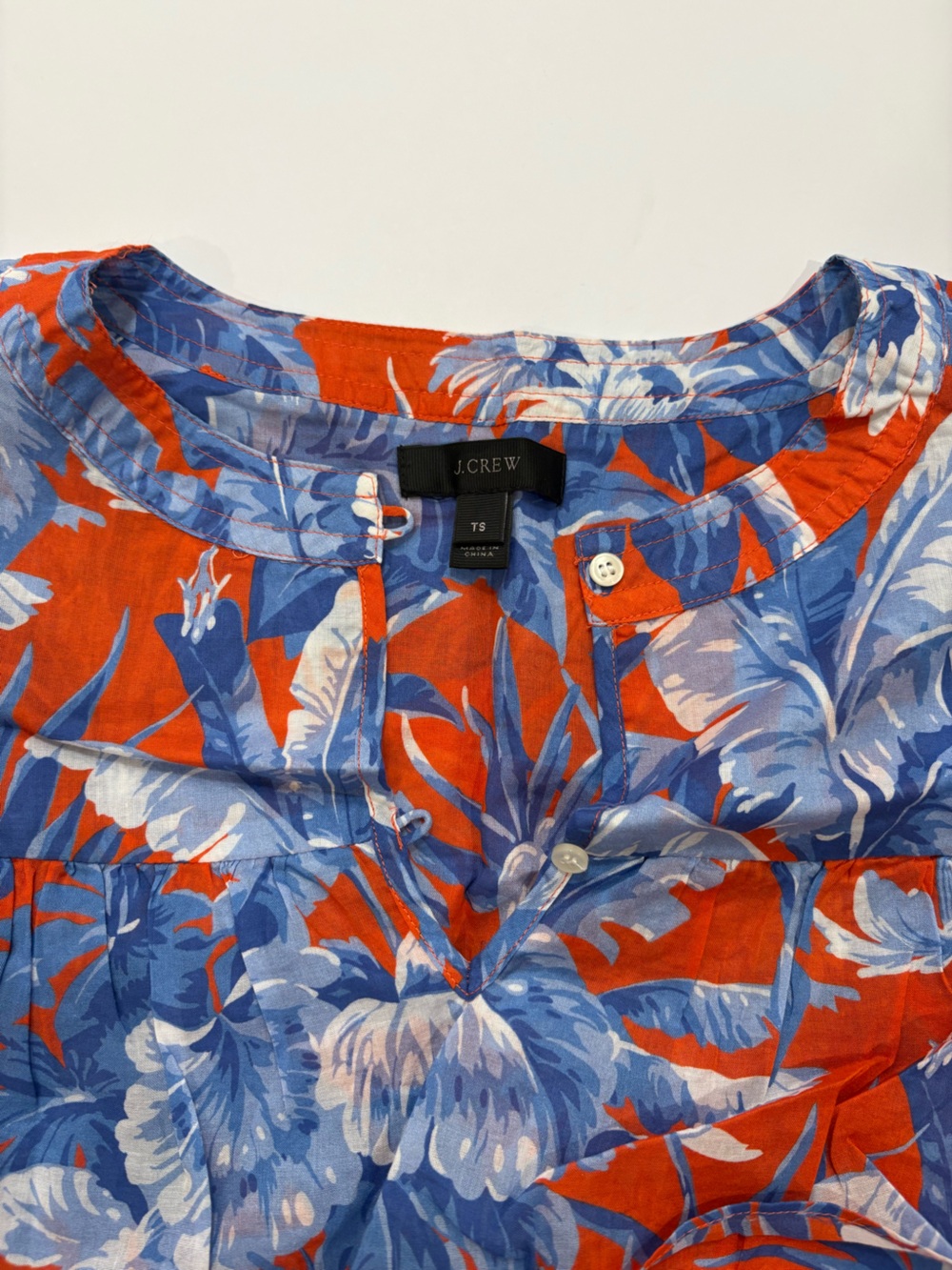 J Crew Top Ratti Rio Floral Print Ruffle Blouse Shirt Red & Blue Tall Small - Picture 4 of 6